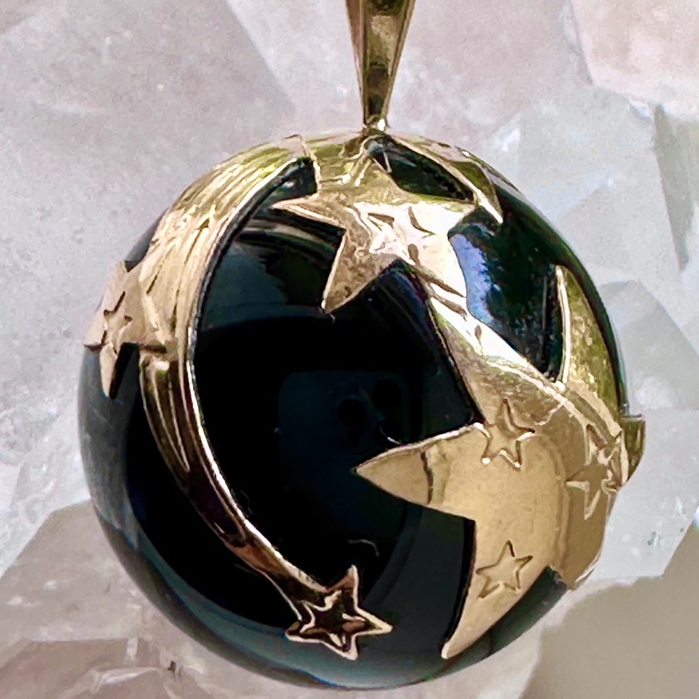 14K Non-Drilled  20mm Black Morion Quartz Crystal Shooting Star Charm / Unisex